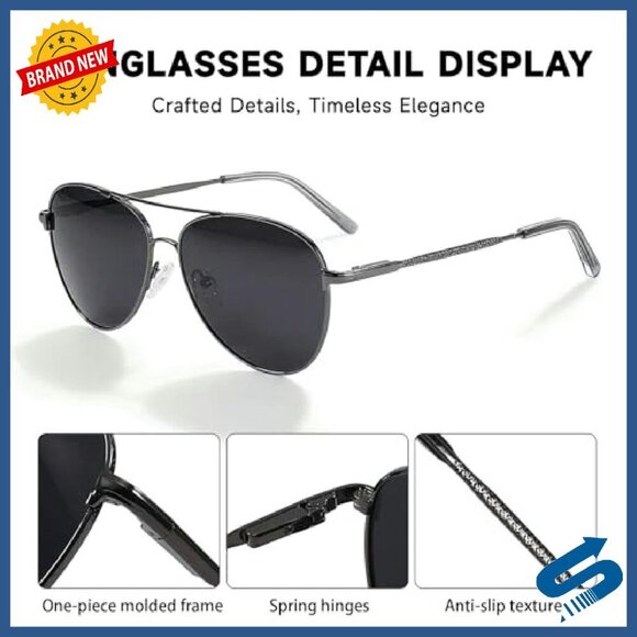 Polarized Aviator Sunglasses UV400 Spring-Loaded Temples Unisex 56mm
